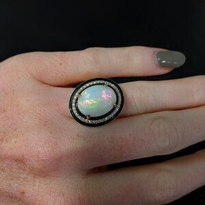 7.5cts Ethiopian Opal Ring in Solid 14K Gold with Natural Diamond Halo
